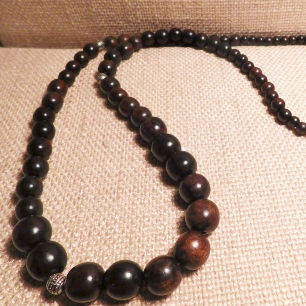 Coldwater Creek Graduated Wood Beaded Necklace